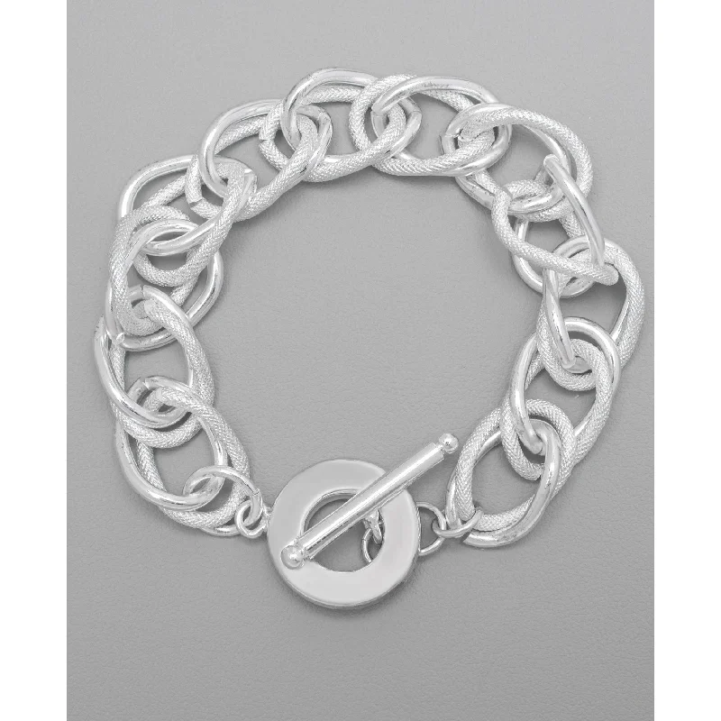 Cotton strip bracelet-Victoria Townsend Silver Plated Thick Toggle Link Bracelet