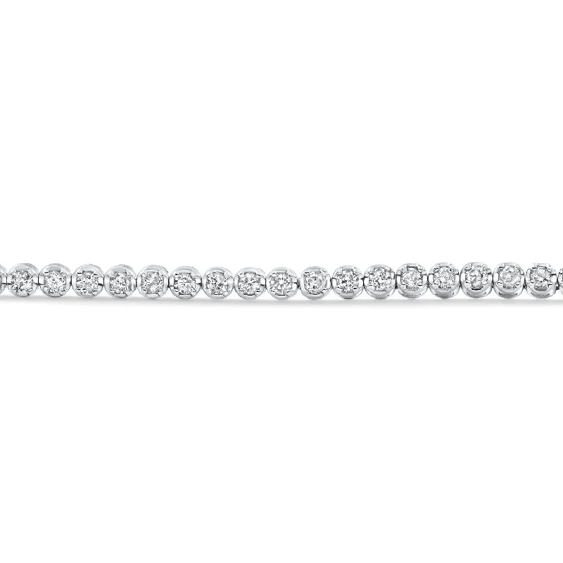 Double gem bracelet-White Gold 1Ct TW Natural Diamond Tennis Line Bracelet 7"