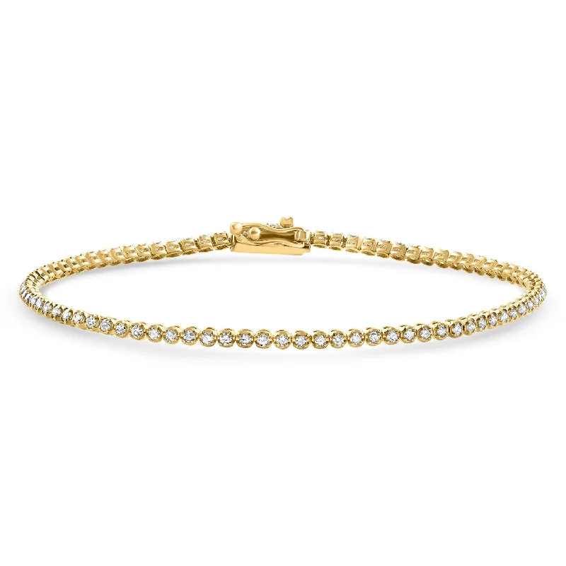 Willow nut bracelet-Yellow Gold 1Ct TW Natural Diamond Tennis Line Bracelet 7"