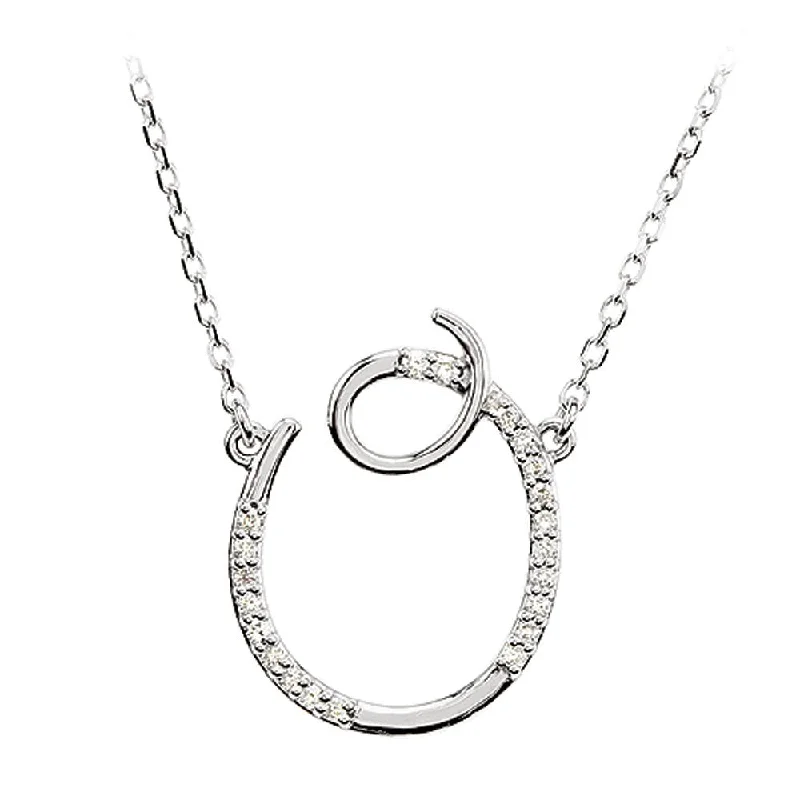 Maple bark necklace-1/10 Ctw Diamond 14k White Gold Medium Script Initial O Necklace, 17in