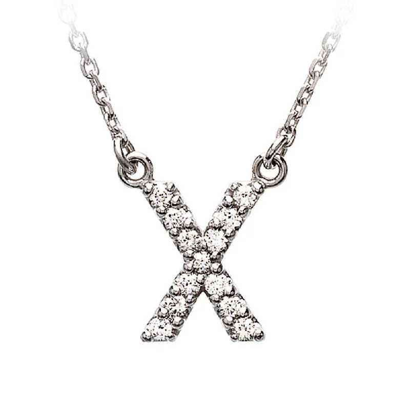 Sparkle druzy necklace-1/8 Cttw Diamond & 14k White Gold Block Initial Necklace, Letter X