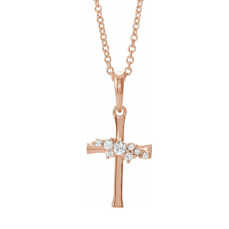 Artisan craft necklace-14K Gold .06 CTW Diamond Cluster Tiny Cross Necklace, 16-18 Inch