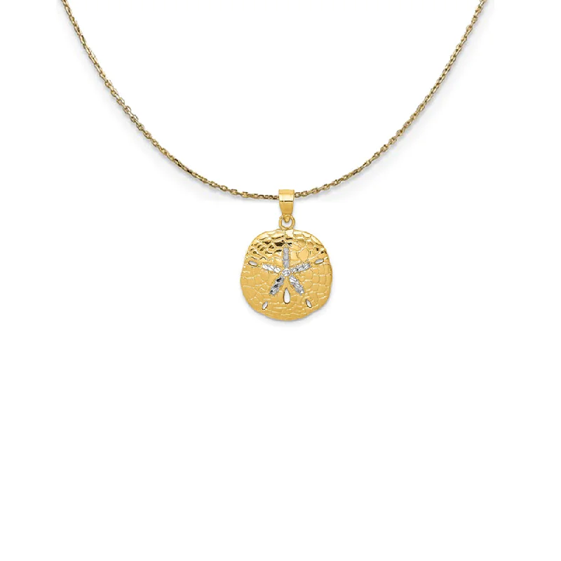 Fused gem necklace-14k Gold and Rhodium 2-Tone Diamond Cut Sand Dollar Necklace