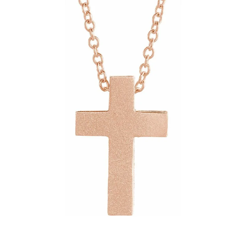 Surf crest necklace-14K Gold Tiny Satin Side Scroll Cross Necklace, 16-18 Inch