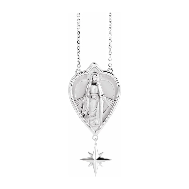 Clustered stone necklace-14K White Gold Miraculous Mary Necklace, 16 Inch or 18 Inch