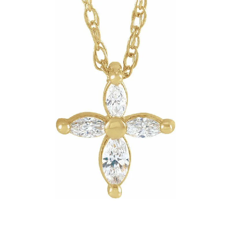 Gloss gem necklace-14K Yellow Gold 1/6 CTW Diamond Marquise Tiny Cross Necklace, 18 Inch