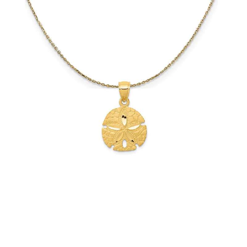 Leaf weave necklace-14k Yellow Gold 15mm Diamond Cut Satin Sand Dollar Necklace