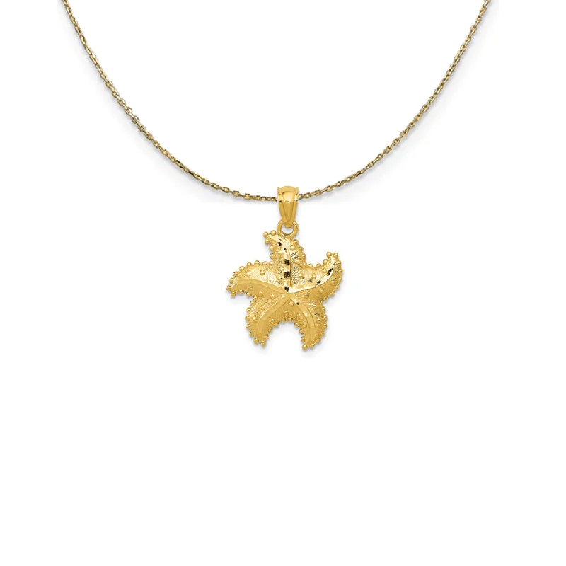 14k Yellow Gold 15mm Diamond Cut Starfish Necklace