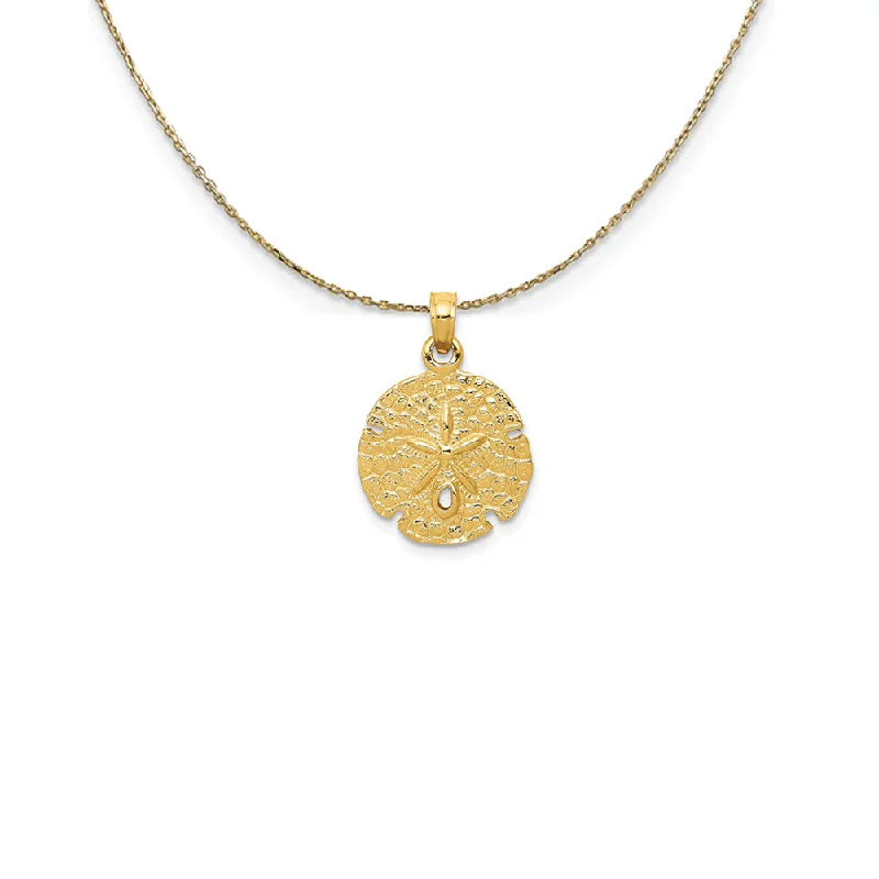 Ornate swirl necklace-14k Yellow Gold 15mm Textured Sand Dollar Necklace