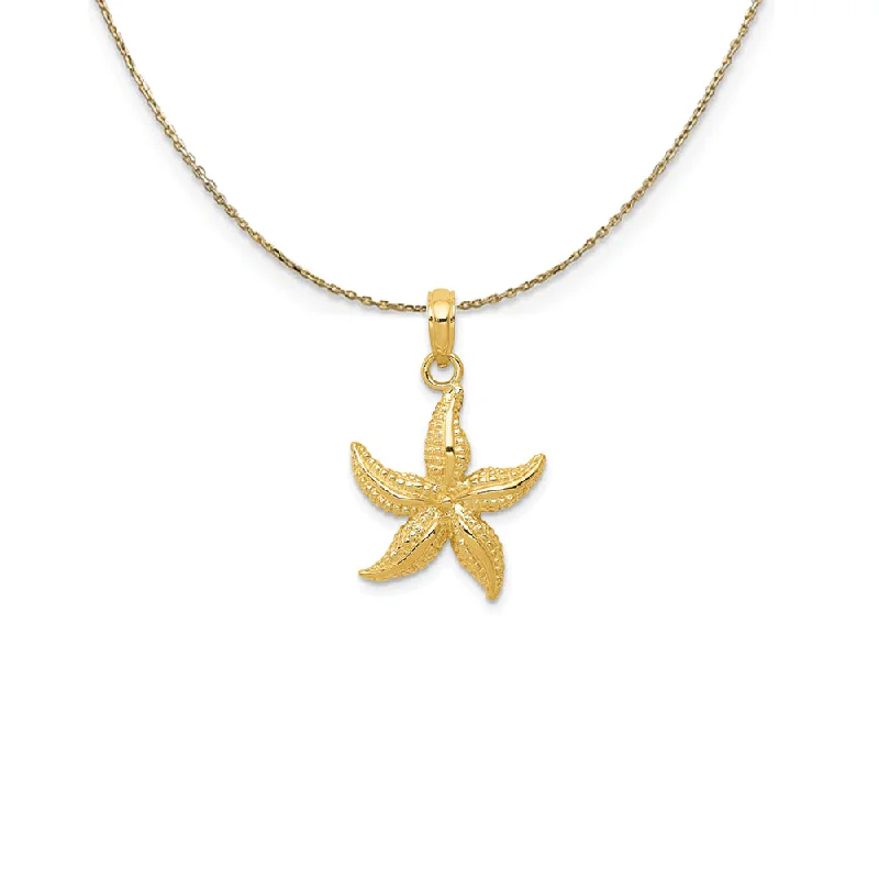 14k Yellow Gold 15mm Textured Sea Star Necklace