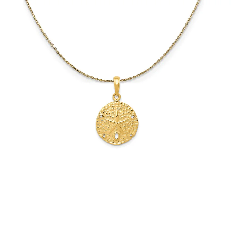 Pitted finish necklace-14k Yellow Gold 16mm Textured Sand Dollar Necklace