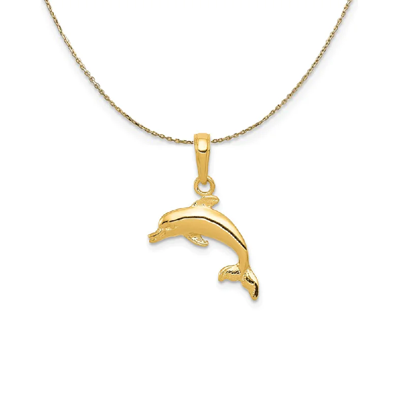 Rough grain necklace-14k Yellow Gold 17mm Swimming Dolphin Necklace