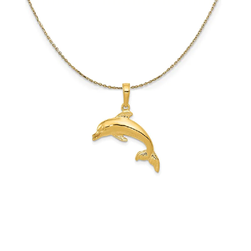 Joint clasp necklace-14k Yellow Gold 20mm Swimming Dolphin Necklace