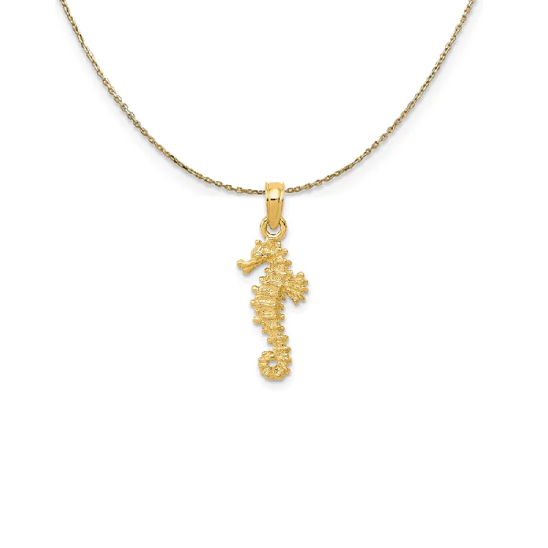 Thracian charm necklace-14k Yellow Gold 22mm 3D Textured Seahorse Necklace