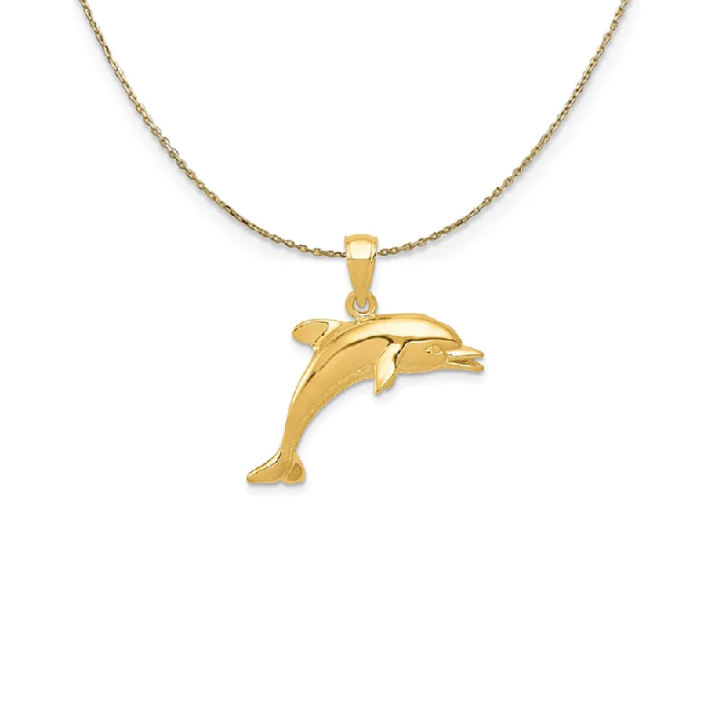 Forged bar necklace-14k Yellow Gold 25mm 2D Jumping Dolphin Necklace