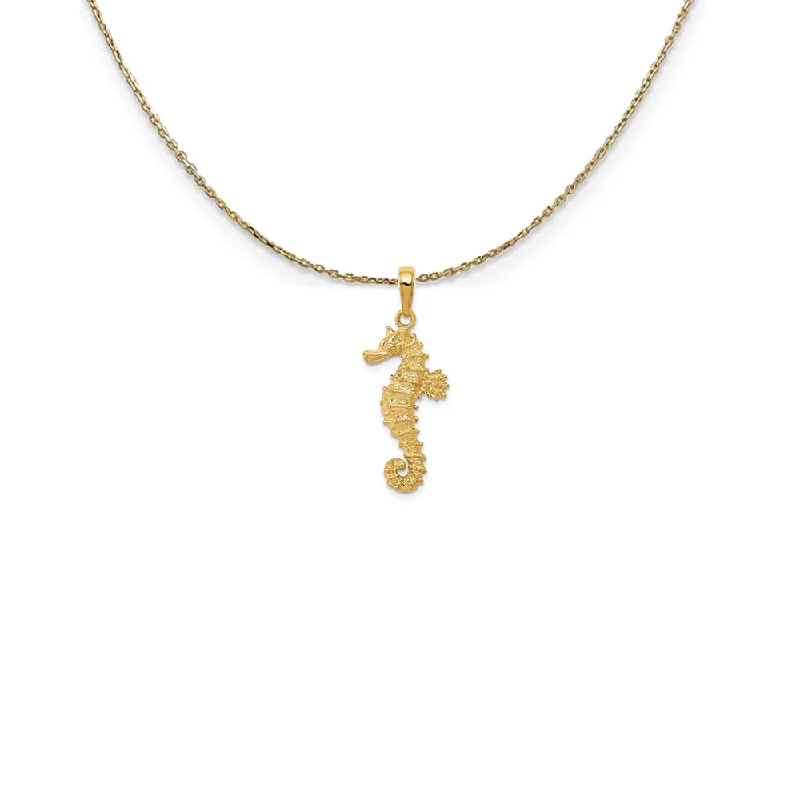 Trillion-cut ruby necklace-14k Yellow Gold 2D Textured Seahorse Necklace