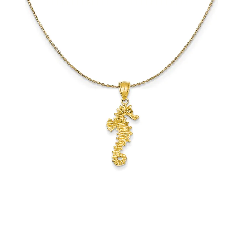 Gaelic braid necklace-14k Yellow Gold 3D Textured Seahorse Necklace