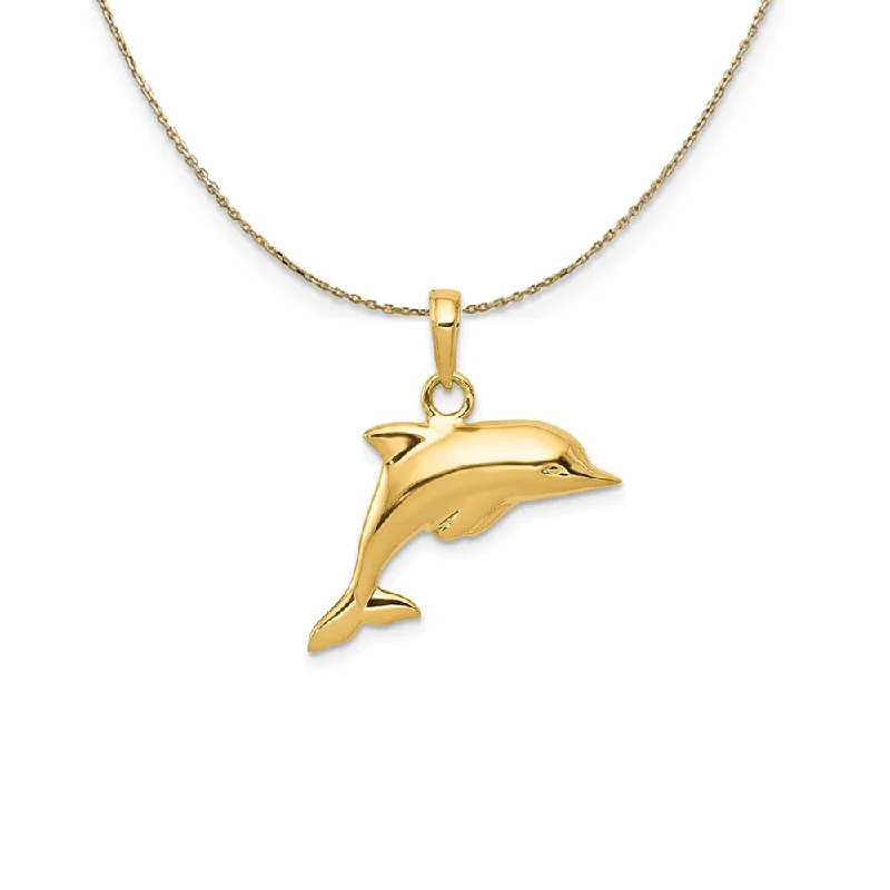 Repurposed relic necklace-14k Yellow Gold 3Dimensional Dolphin Necklace