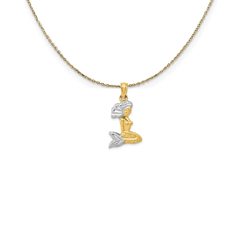 Recessed groove necklace-14k Yellow Gold and Rhodium 3D Hollow Mermaid Necklace