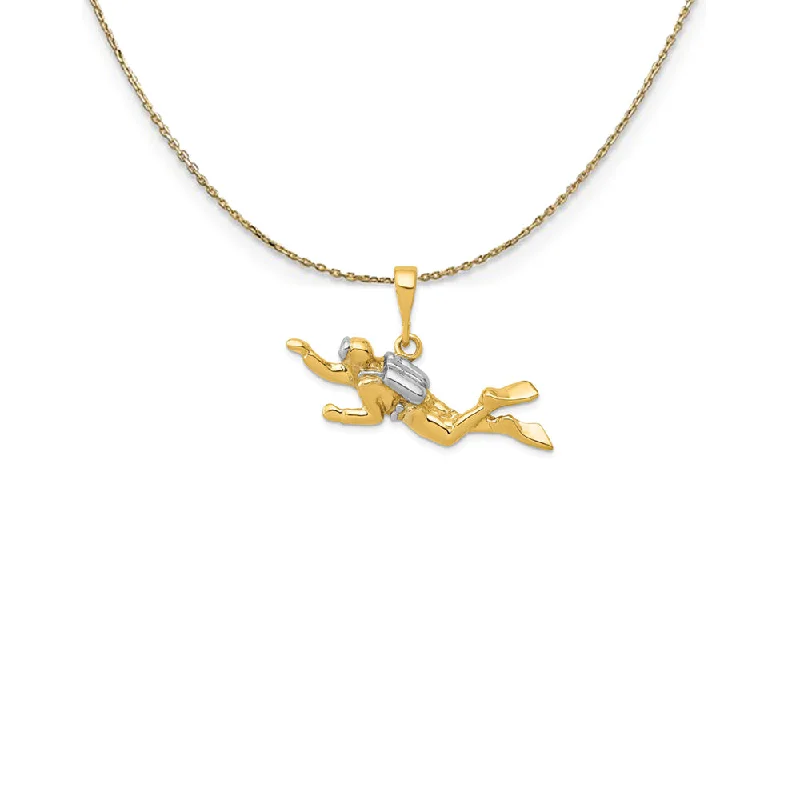 Smoked wood necklace-14k Yellow Gold and Rhodium Two Tone Scuba Diver Necklace