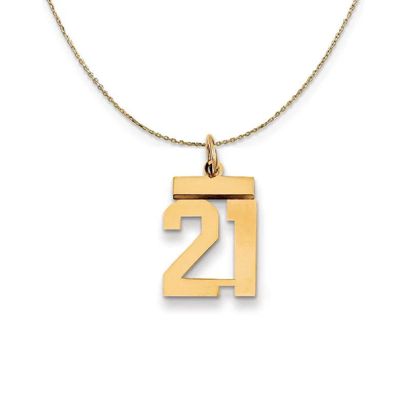 Scored rim necklace-14k Yellow Gold, Athletic, Sm Polished Number 21 Necklace