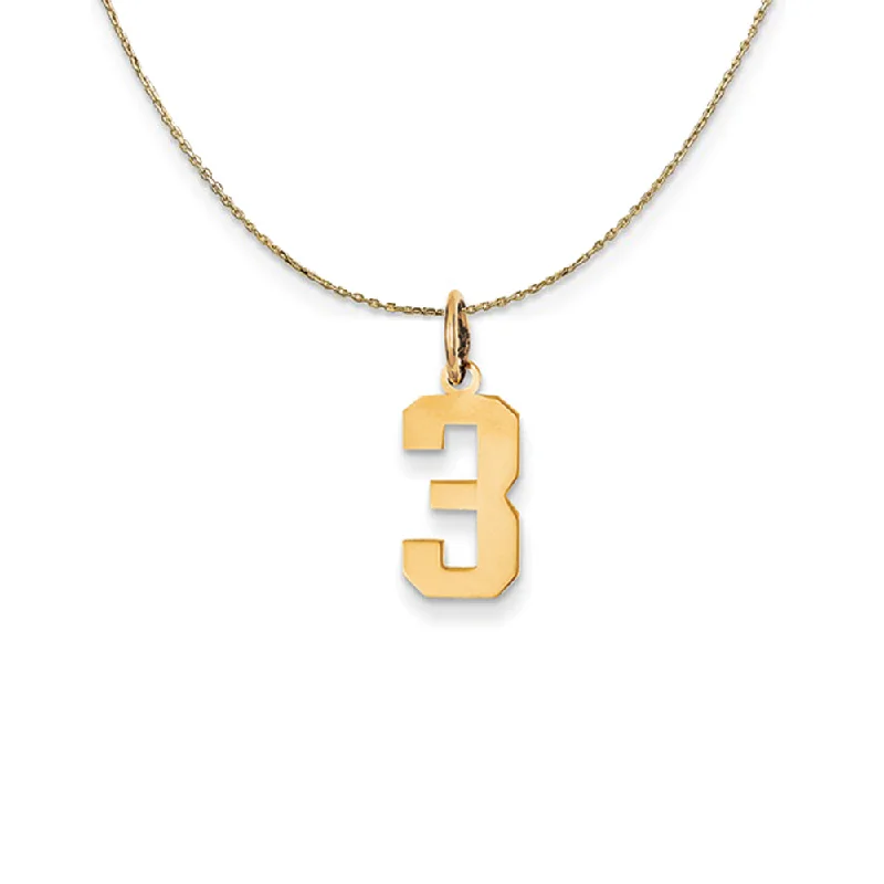 14k Yellow Gold, Athletic, Sm Polished Number 3 Necklace