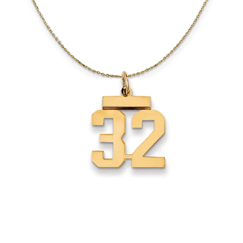 14k Yellow Gold, Athletic, Sm Polished Number 32 Necklace