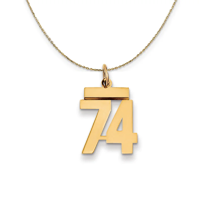 14k Yellow Gold, Athletic, Sm Polished Number 74 Necklace