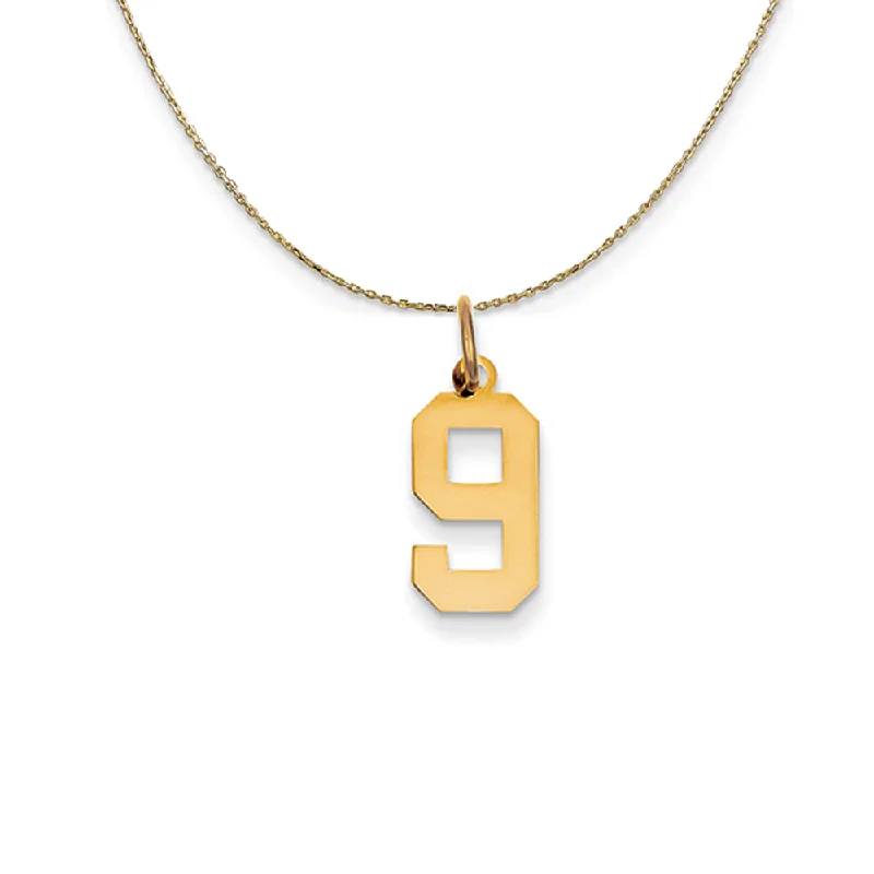 14k Yellow Gold, Athletic, Sm Polished Number 9 Necklace