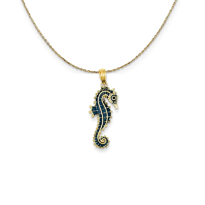 Liana tendril necklace-14k Yellow Gold Blue Enameled Seahorse Necklace