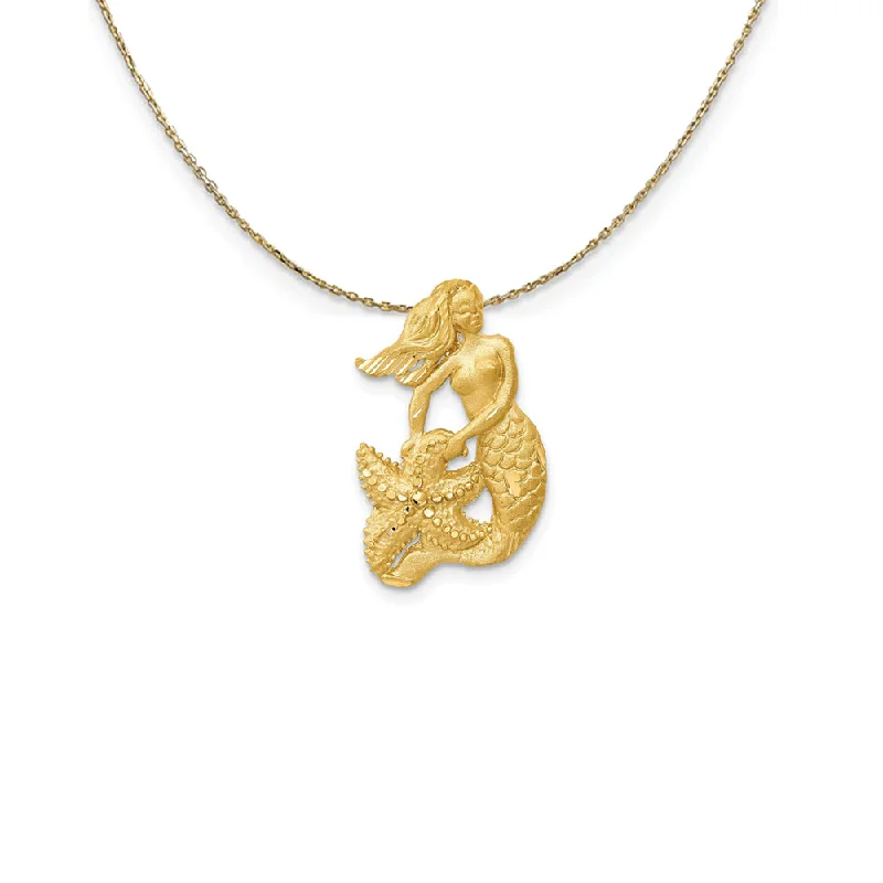 Maple bark necklace-14k Yellow Gold Diamond Cut Mermaid with Sea Star Necklace