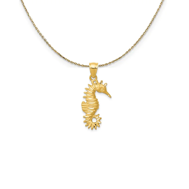 River pebble necklace-14k Yellow Gold Diamond Cut Satin Seahorse Necklace