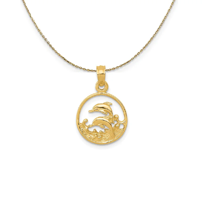 Quad knot necklace-14k Yellow Gold Double Dolphins Circle Necklace