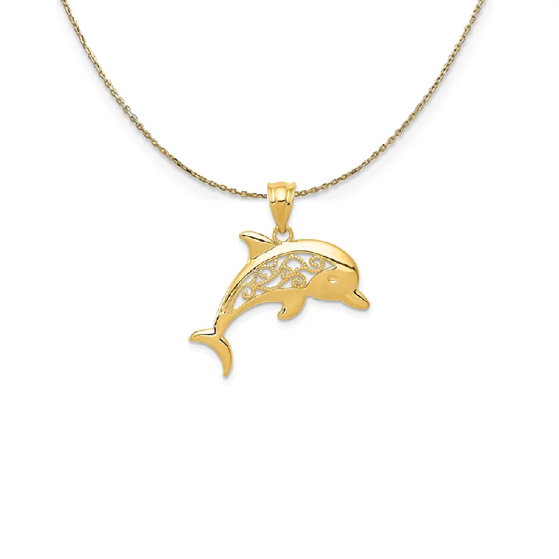 Cluster stack necklace-14k Yellow Gold Filigree Dolphin Necklace