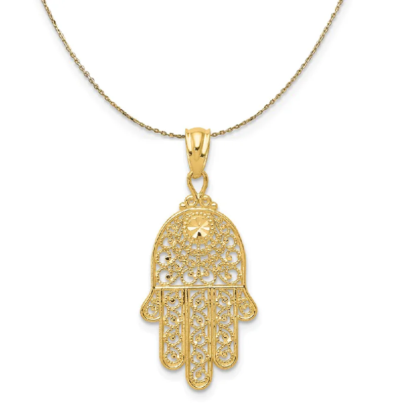 Mixed grain necklace-14k Yellow Gold Filigree Hamsa Necklace