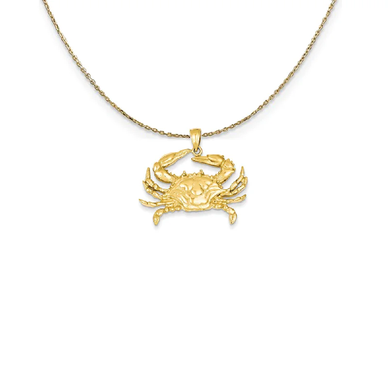 14k Yellow Gold Large Blue Crab Necklace