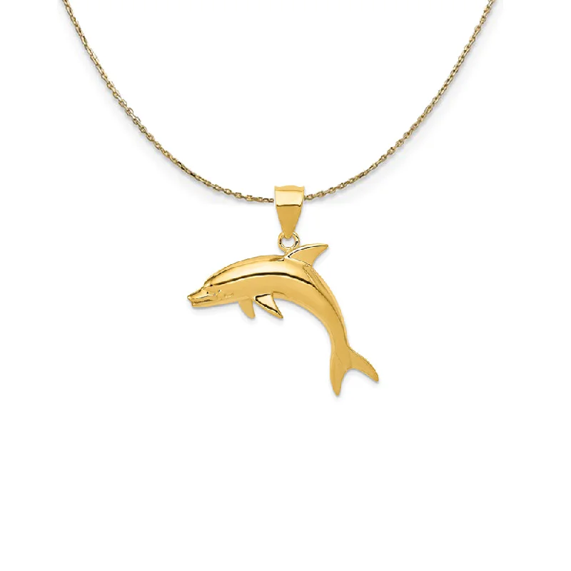 14k Yellow Gold Large Dolphin Necklace