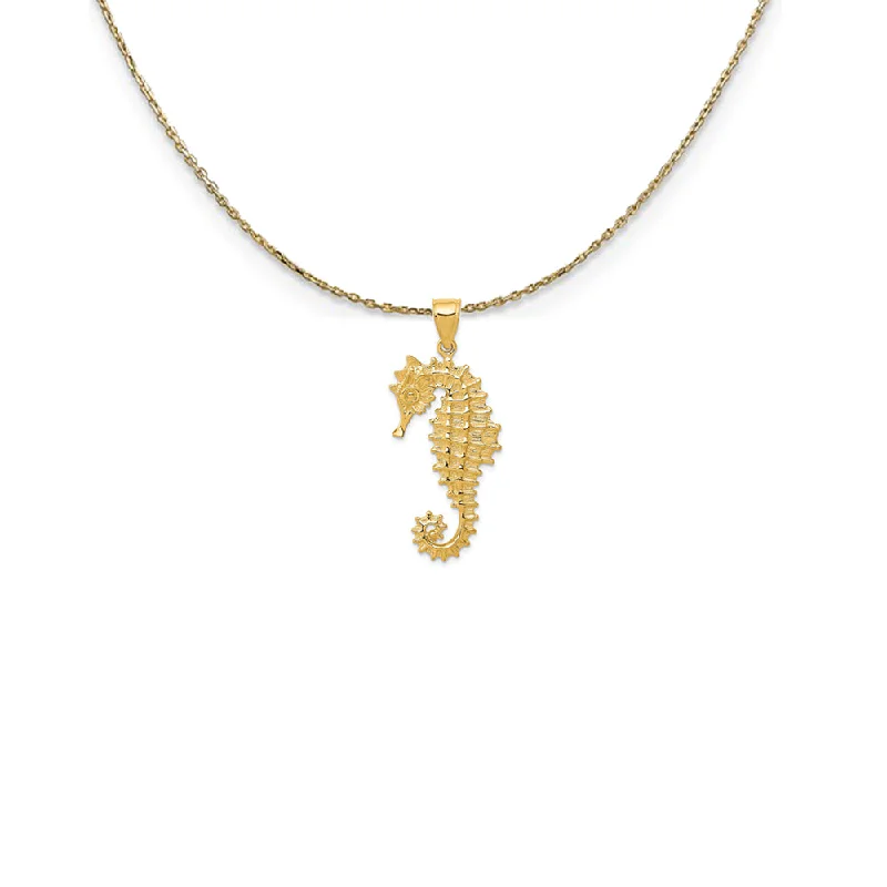 Petrified shard necklace-14k Yellow Gold Large Textured Seahorse Necklace