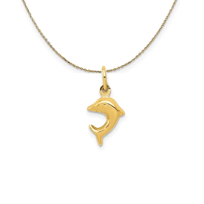 Rose petal necklace-14k Yellow Gold Mini 3D Hollow Dolphin Necklace