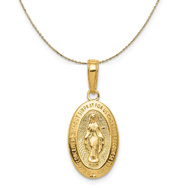 14k Yellow Gold Miraculous Medal Necklace, 15mm