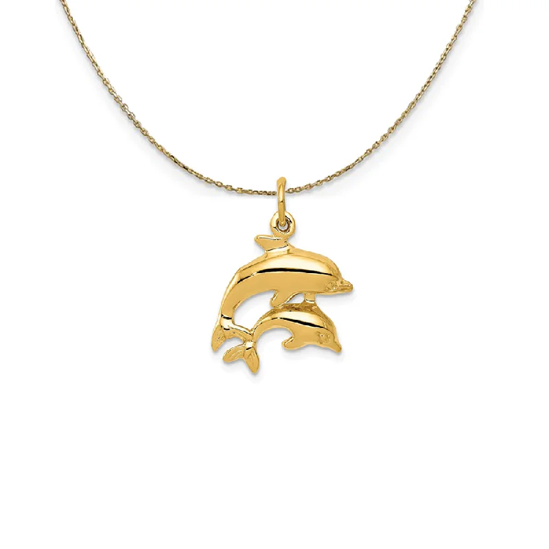 Pine wood necklace-14k Yellow Gold Mother and Baby Dolphin Necklace