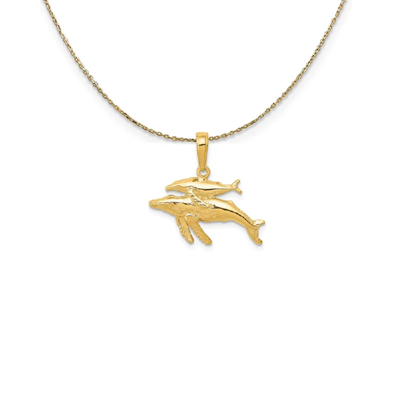 14k Yellow Gold Mother and Baby Humpback Whale Necklace