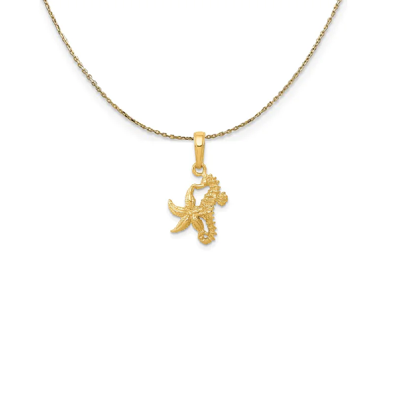 Curved chain necklace-14k Yellow Gold Seahorse and Starfish Necklace