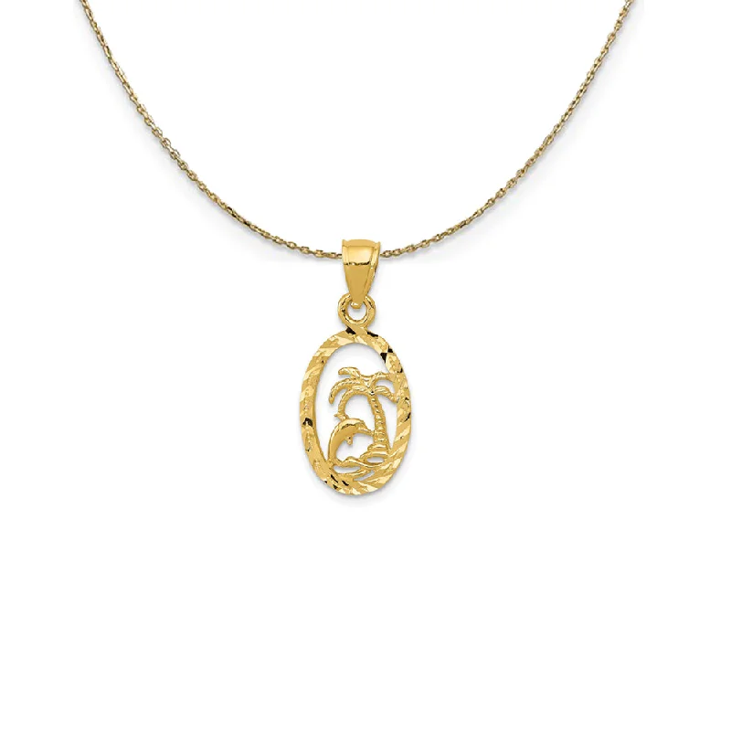 Orchid bloom necklace-14k Yellow Gold SM Diamond Cut Dolphin and Palm Tree Necklace