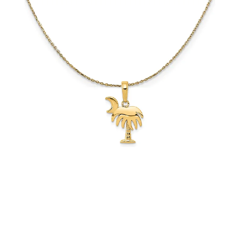 14k Yellow Gold Small Palm Tree with Moon Necklace