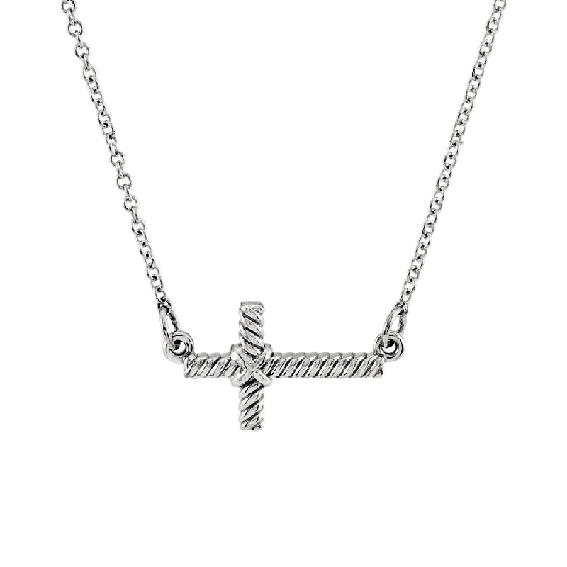 Viking twist necklace-16mm Sideways Rope Cross Necklace in 14k White Gold, 16.5 Inch