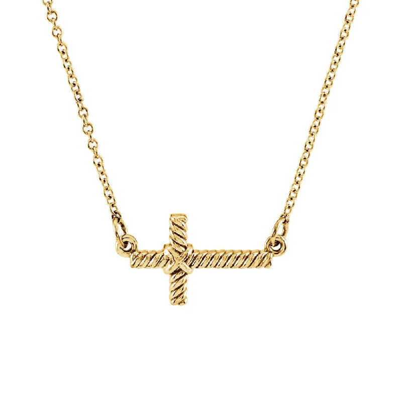 Stacked scale necklace-16mm Sideways Rope Cross Necklace in 14k Yellow Gold, 16.5 Inch