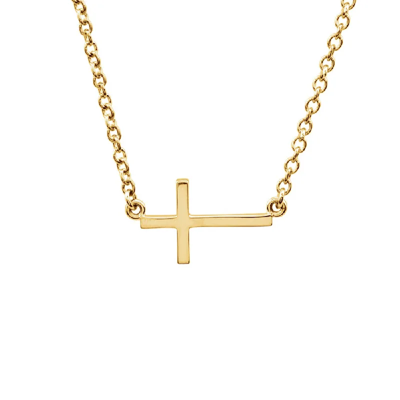 Iron relic necklace-17mm Polished Sideways Cross Adjustable 14k Yellow Gold Necklace