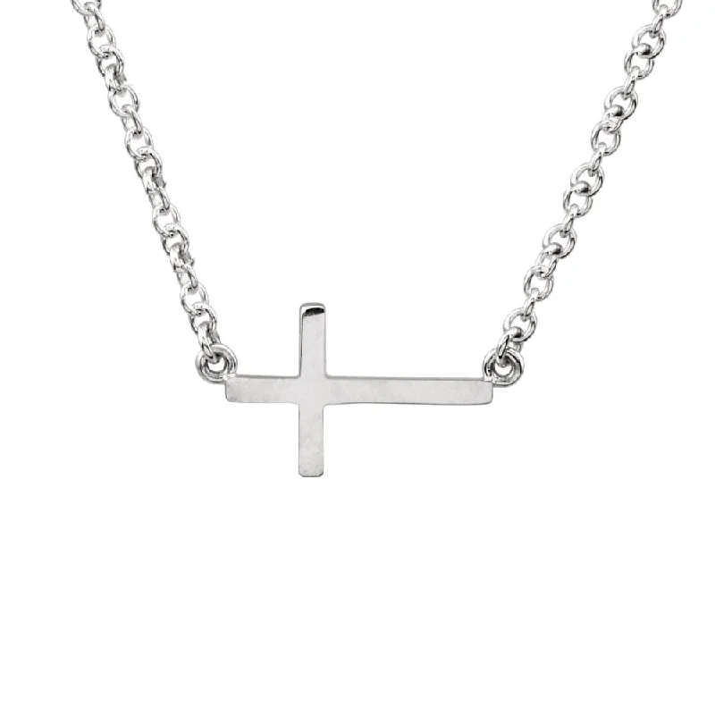 Tundra reed necklace-17mm Polished Sideways Cross Adjustable Sterling Silver Necklace