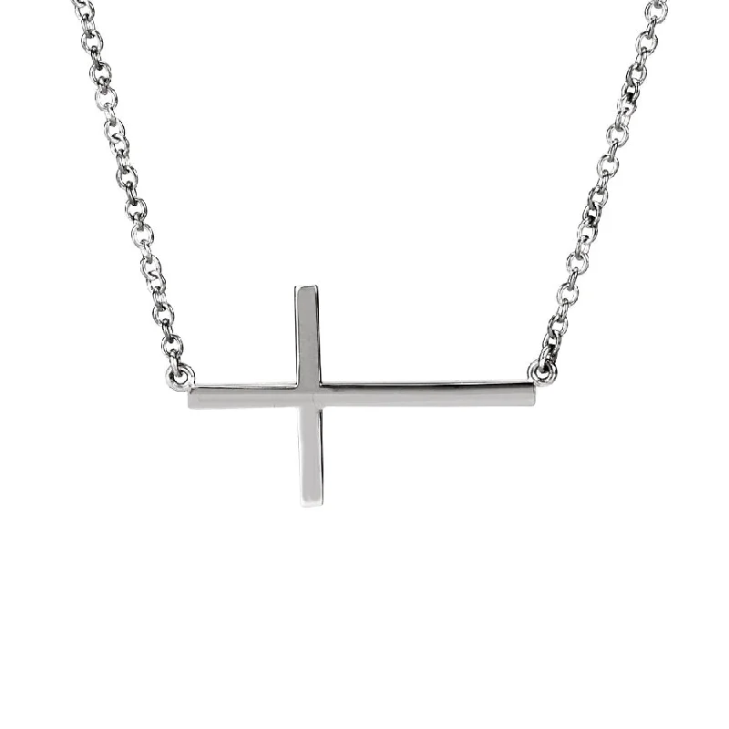 Radiant set necklace-28mm Polished Sideways Cross Adjustable Sterling Silver Necklace